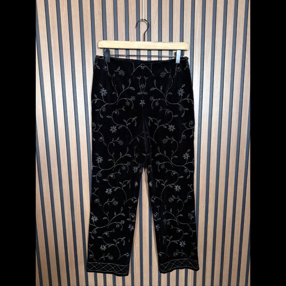 New Ann Taylor Pants 6 Womens Black Crushed Velvet Woven Roots Stretch